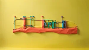 Fondo amarillo con figuras de plastilina de diferentes colores mostrando ejercicios y rutinas de calistenia.